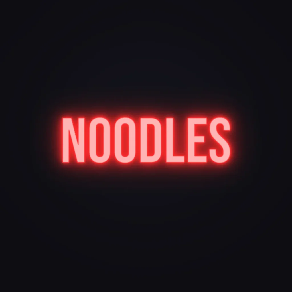 NOODLES Neon Sign — Red LED neon (design render)