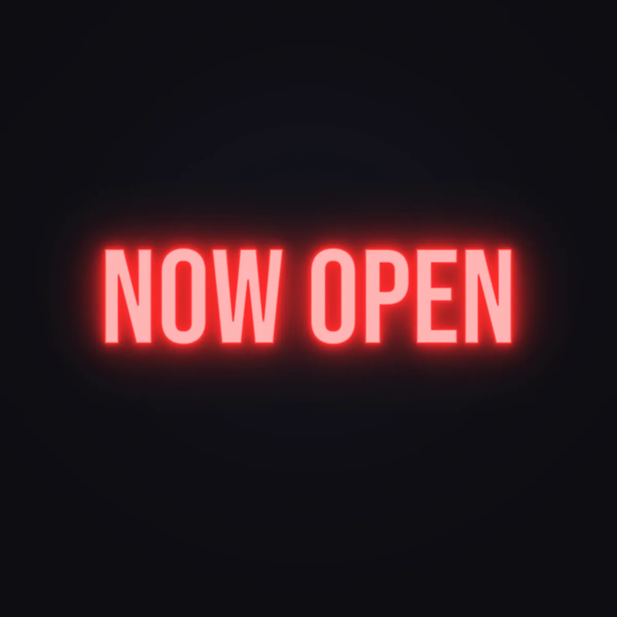 Now Open Neon Sign — Red LED neon (design render)