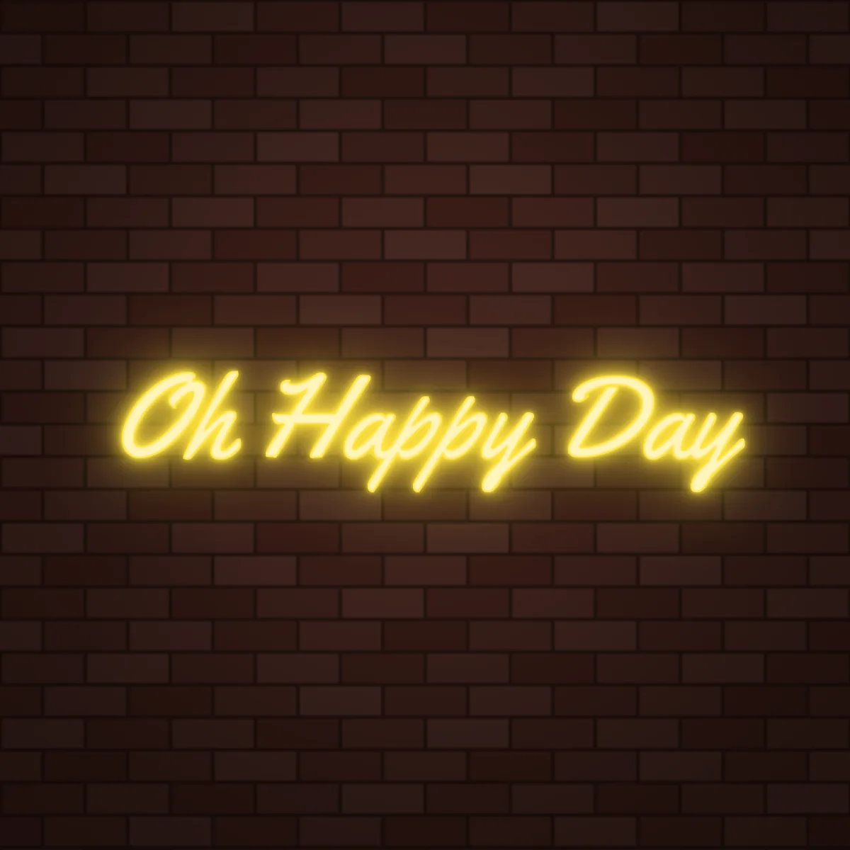 Oh Happy Day Neon Sign on a brick wall (design render)