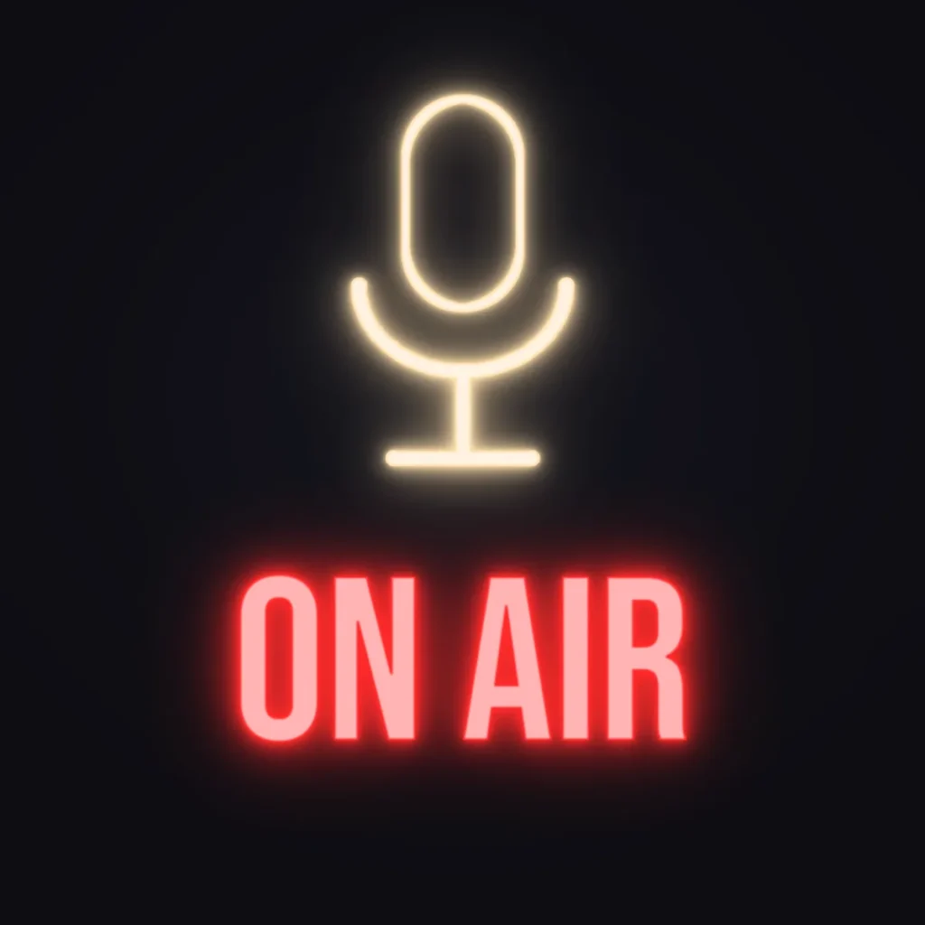 On Air Mic Neon Sign — Red LED neon (design render)