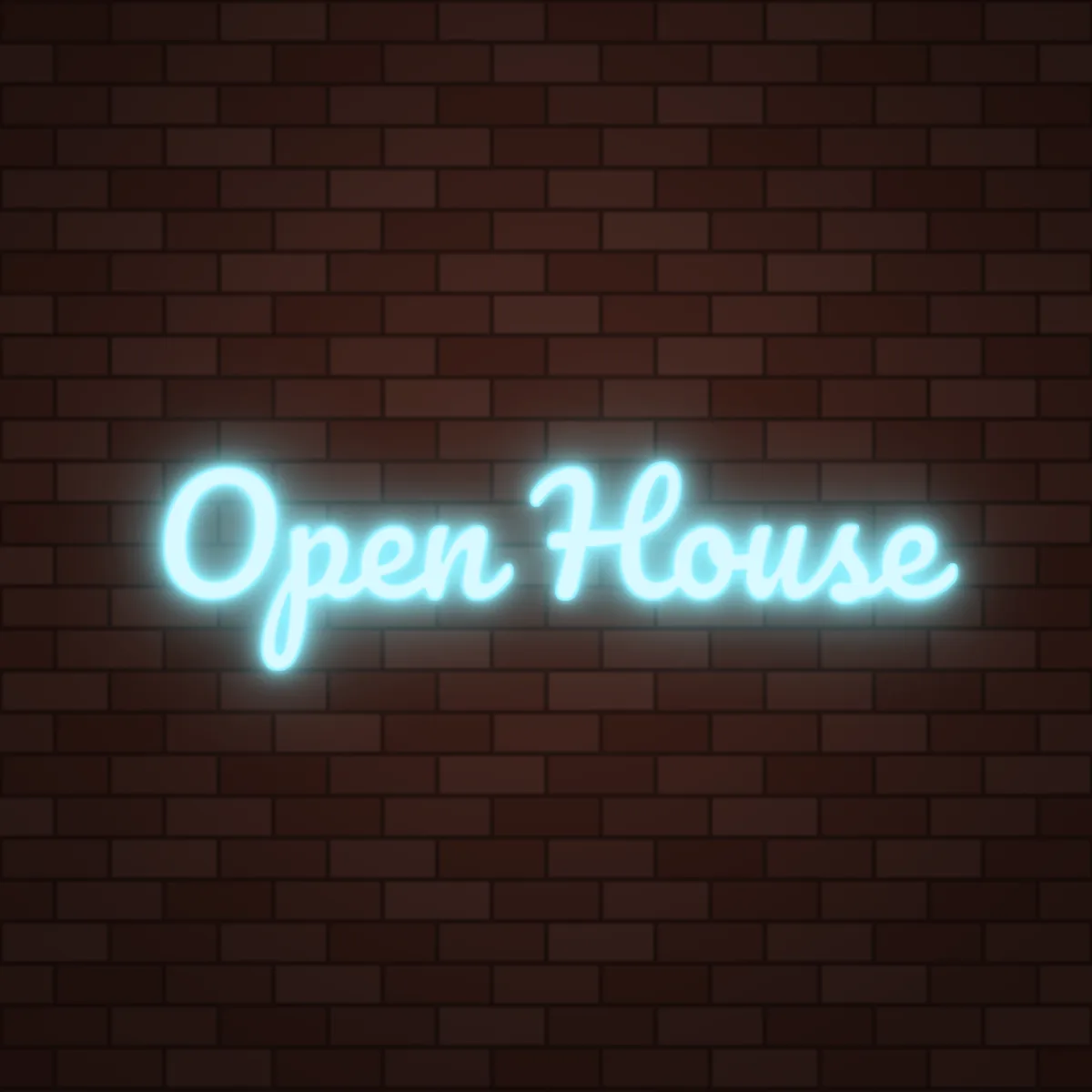 Open House Neon Sign on a brick wall (design render)