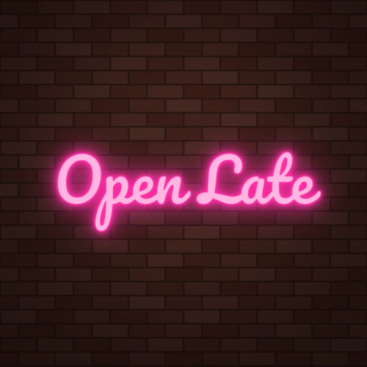 Open Late Neon Sign on a brick wall (design render)