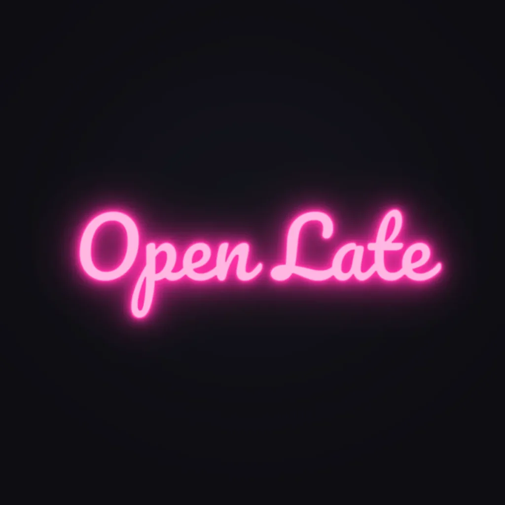 Open Late Neon Sign — Hot Pink LED neon (design render)