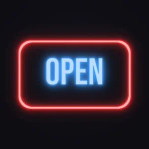 Open Sign Classic Neon Sign — Electric Blue LED neon (design render)