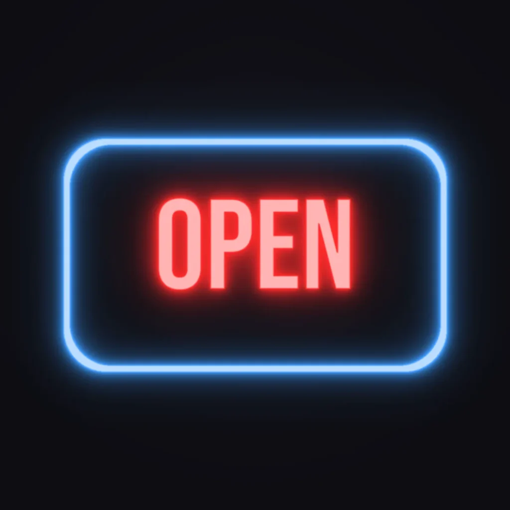 Open Sign Frame Neon Sign — Red LED neon (design render)