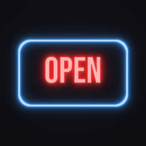 Open Sign Frame Neon Sign — Red LED neon (design render)