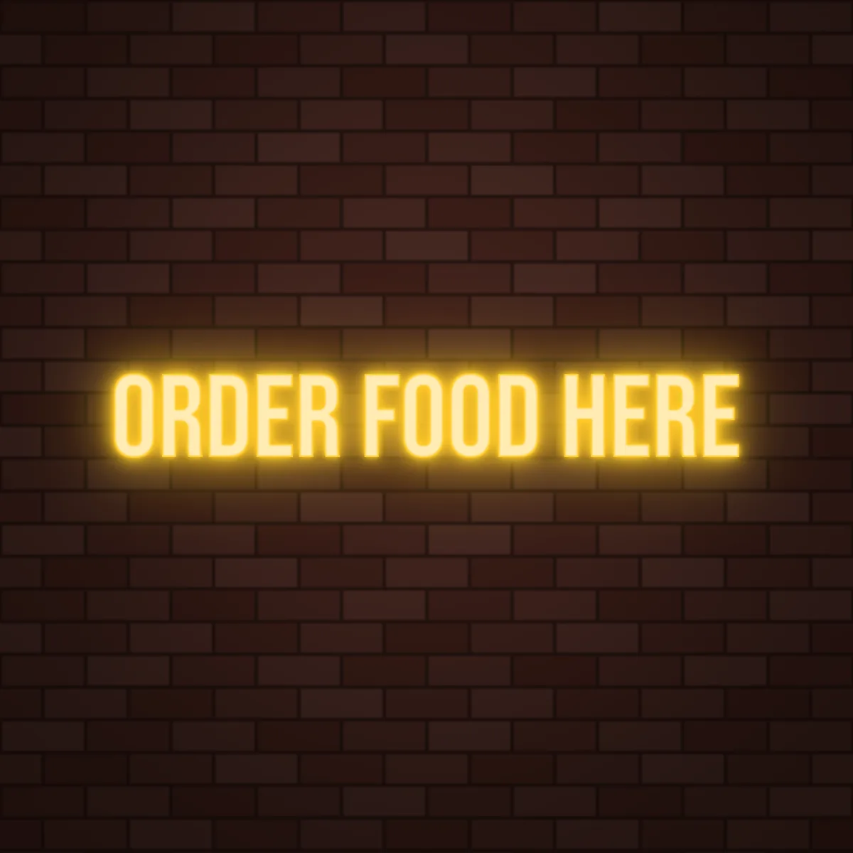 Order Food Here Neon Sign on a brick wall (design render)