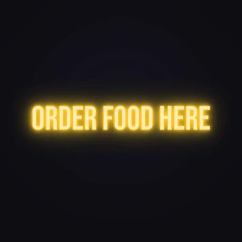 Order Food Here Neon Sign — Golden Yellow LED neon (design render)
