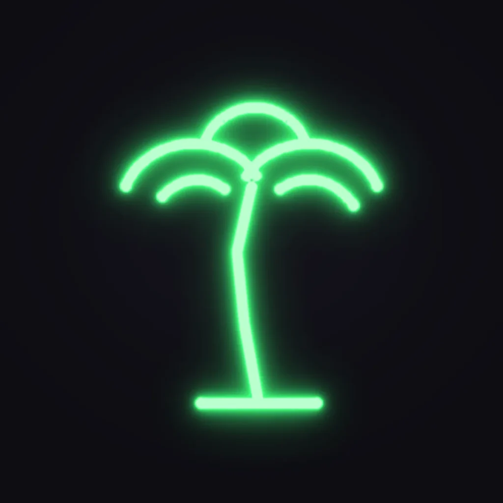 Palm Tree Icon Neon Sign — Green LED neon (design render)