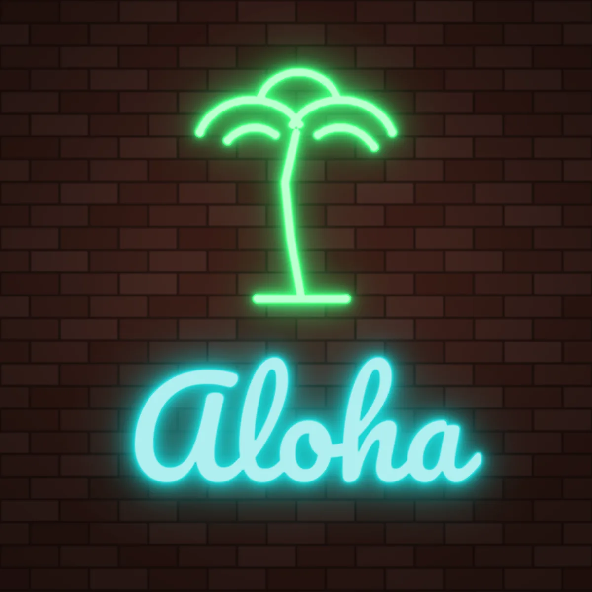 Palm Tree Neon Sign on a brick wall (design render)