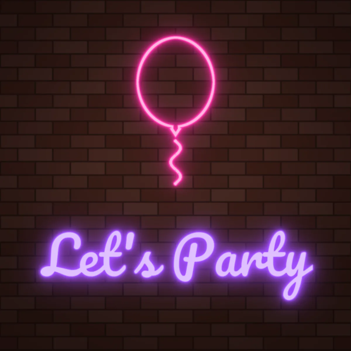 Party Balloon Neon Sign on a brick wall (design render)