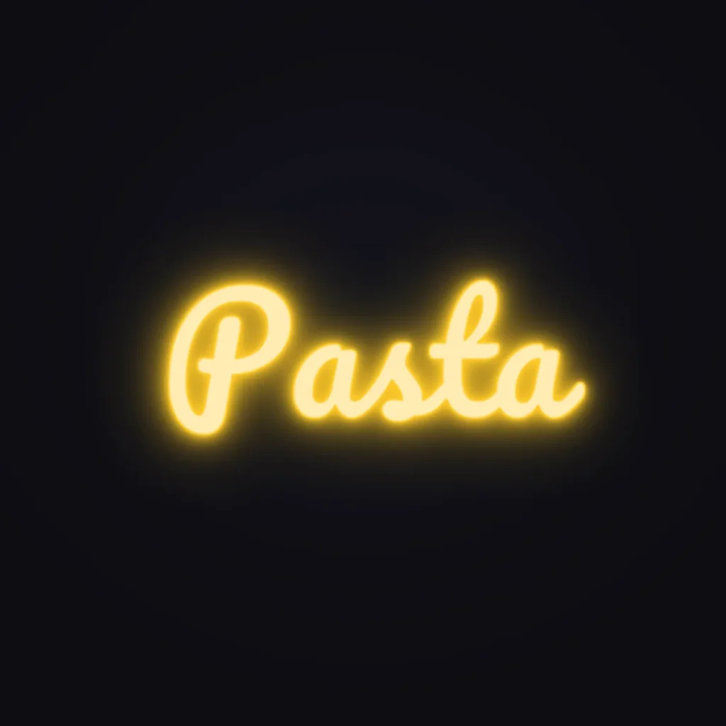 Pasta Neon Sign — Golden Yellow LED neon (design render)