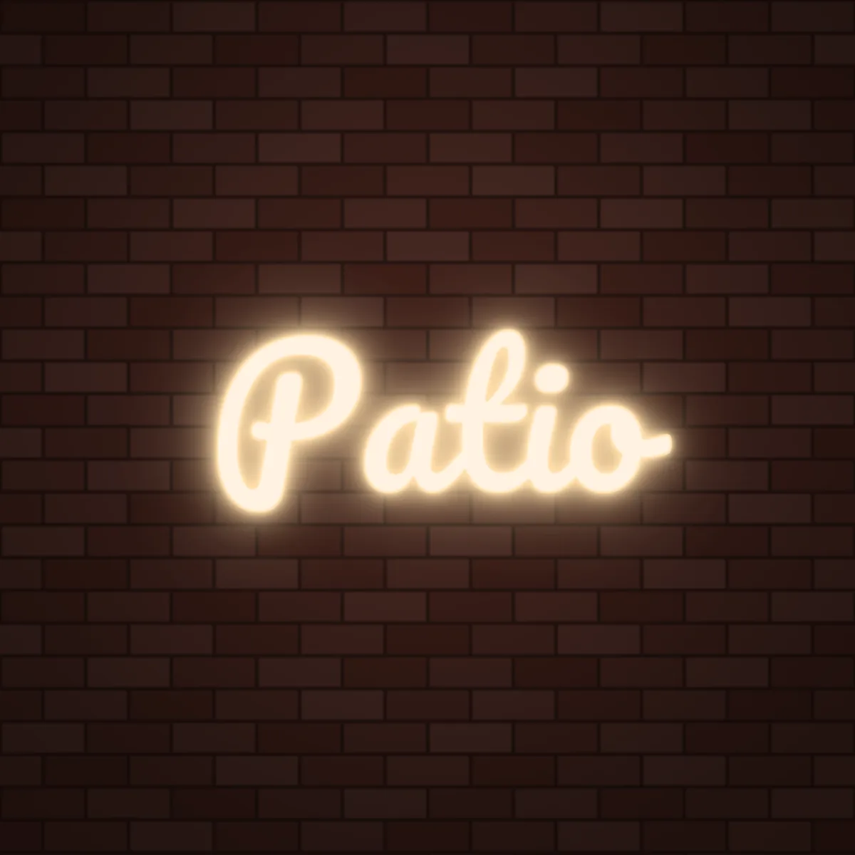 Patio Neon Sign on a brick wall (design render)