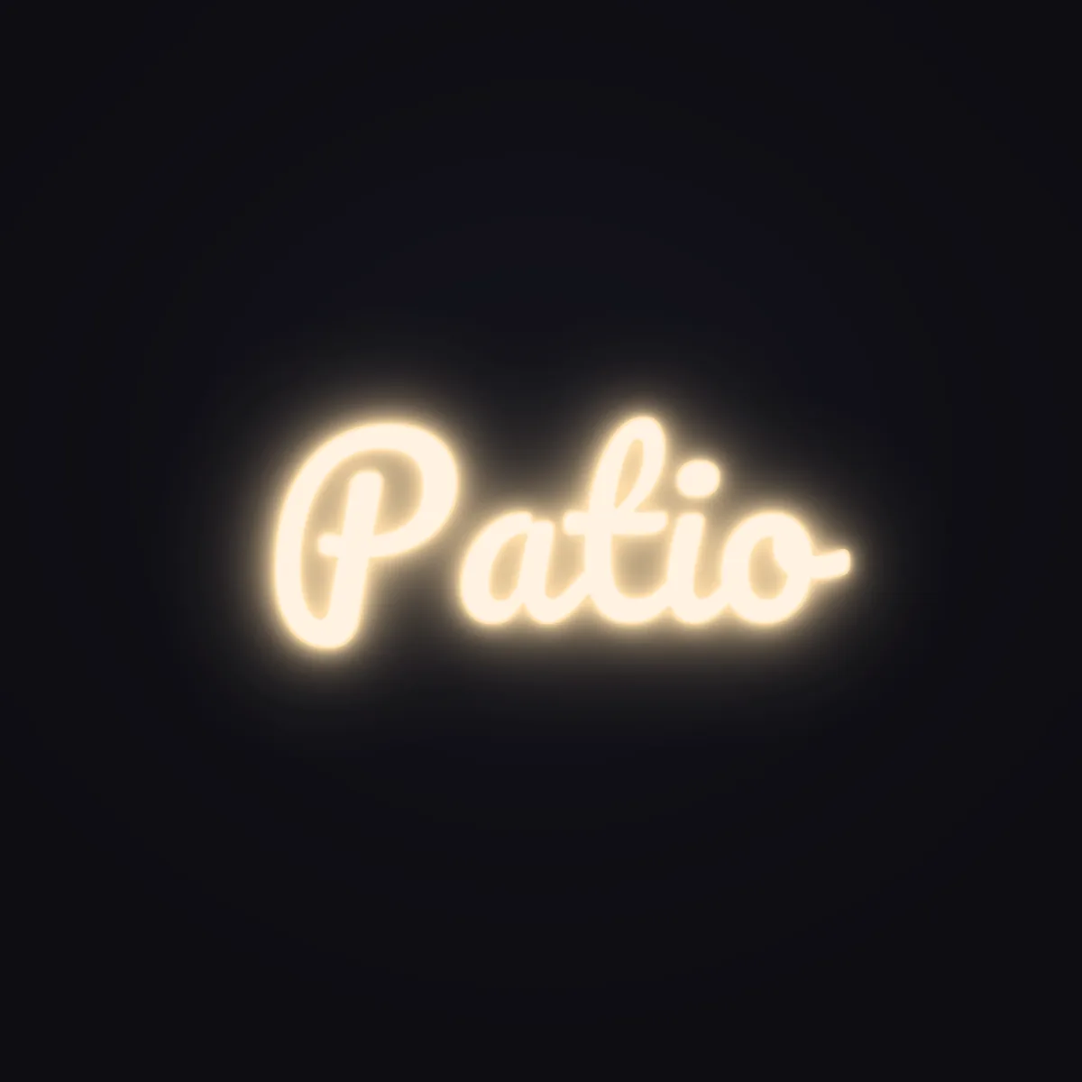 Patio Neon Sign — Warm White LED neon (design render)