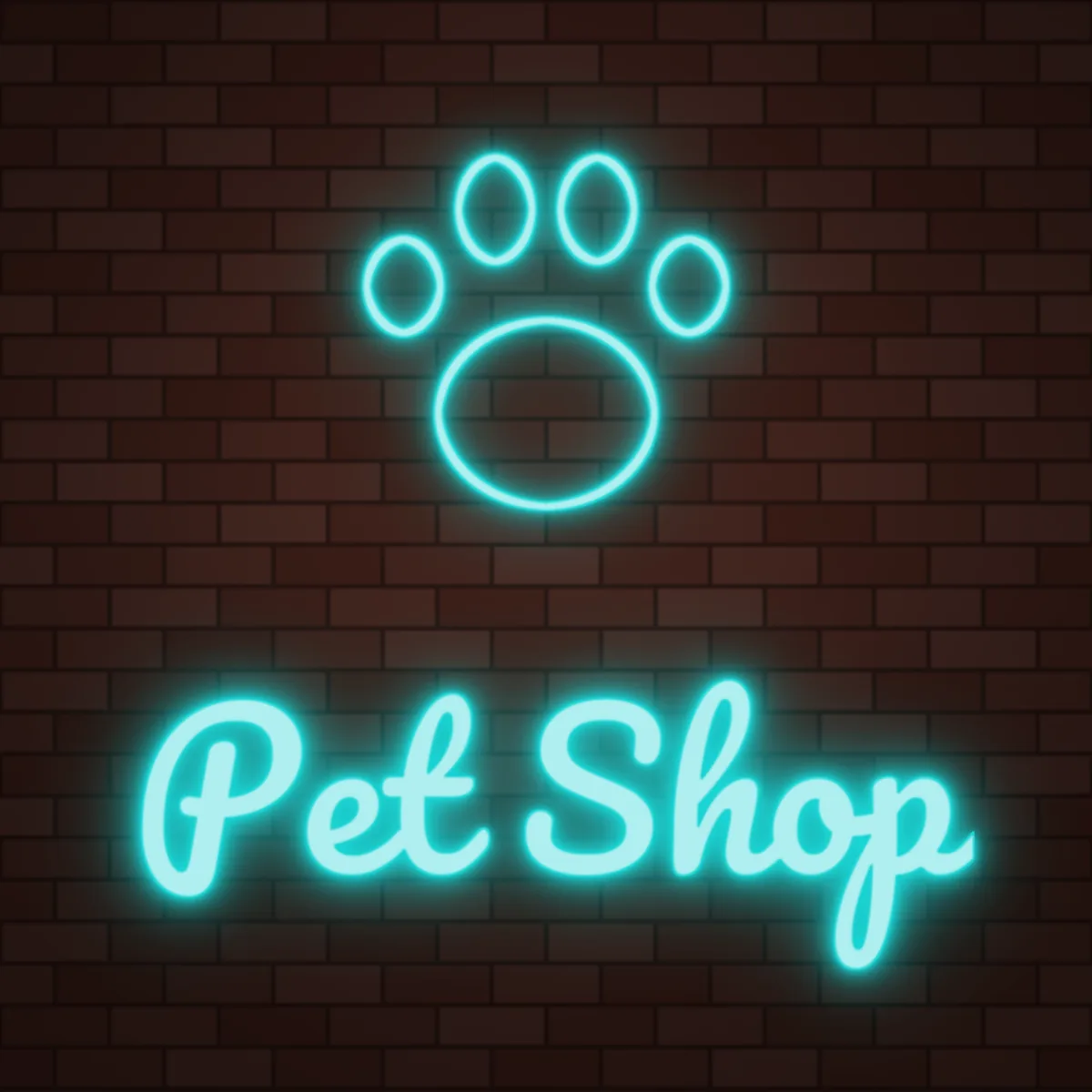 Paw Print Neon Sign on a brick wall (design render)