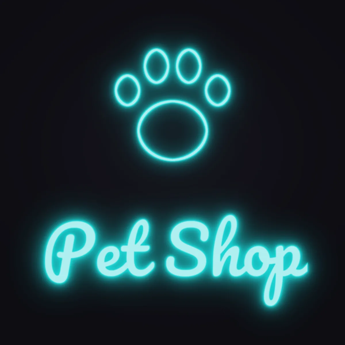 Paw Print Neon Sign — Turquoise LED neon (design render)