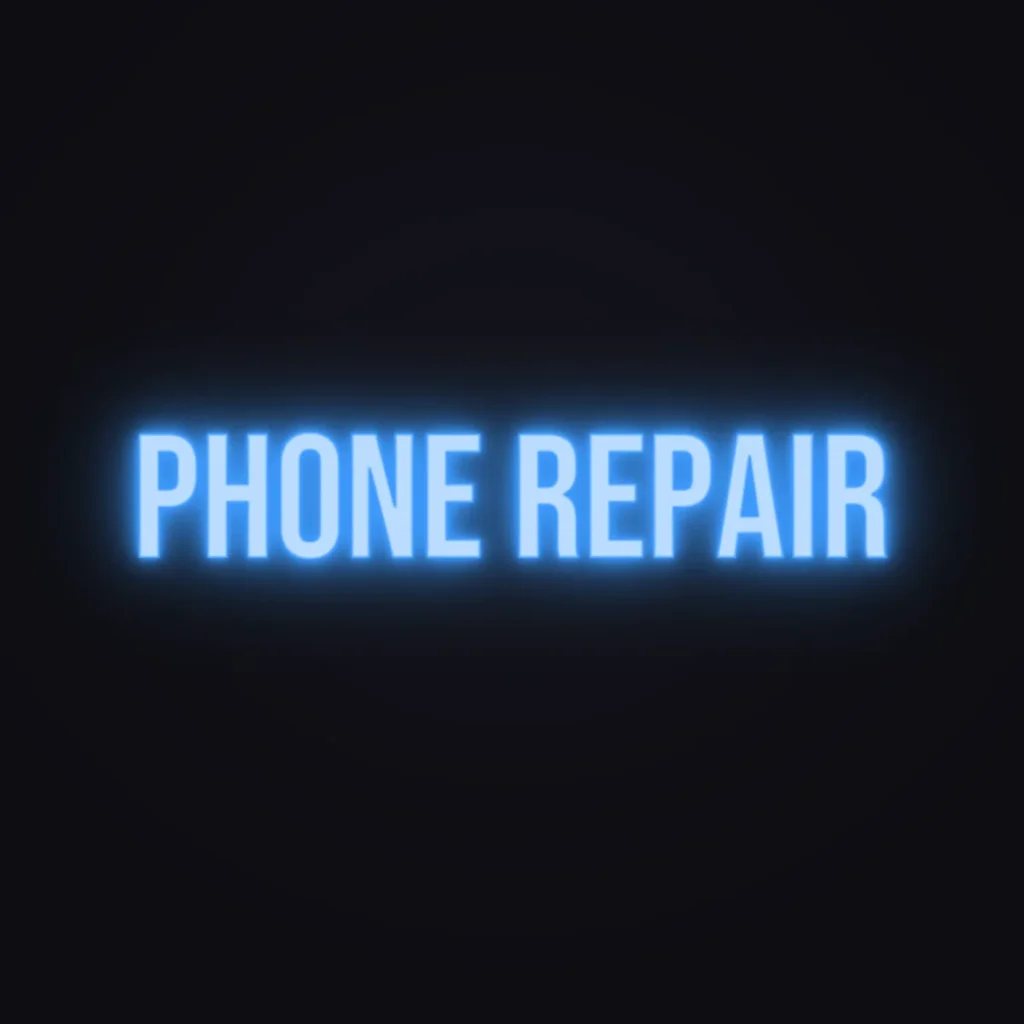 Phone Repair Neon Sign — Electric Blue LED neon (design render)
