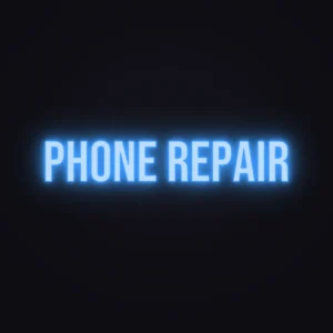 Phone Repair Neon Sign — Electric Blue LED neon (design render)