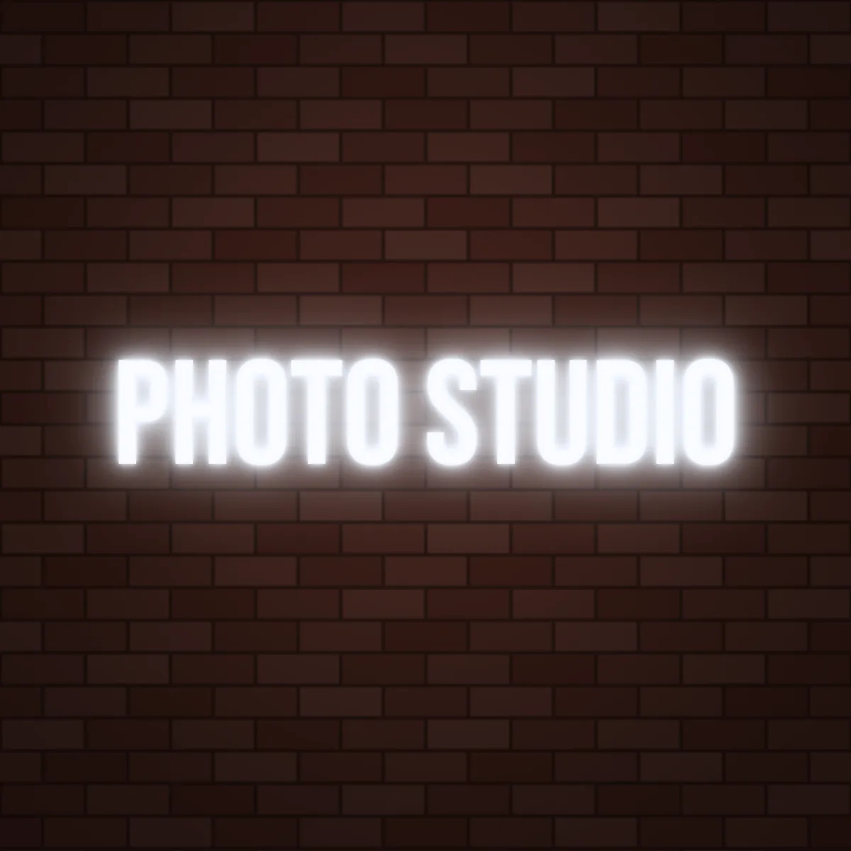 Photo Studio Neon Sign on a brick wall (design render)