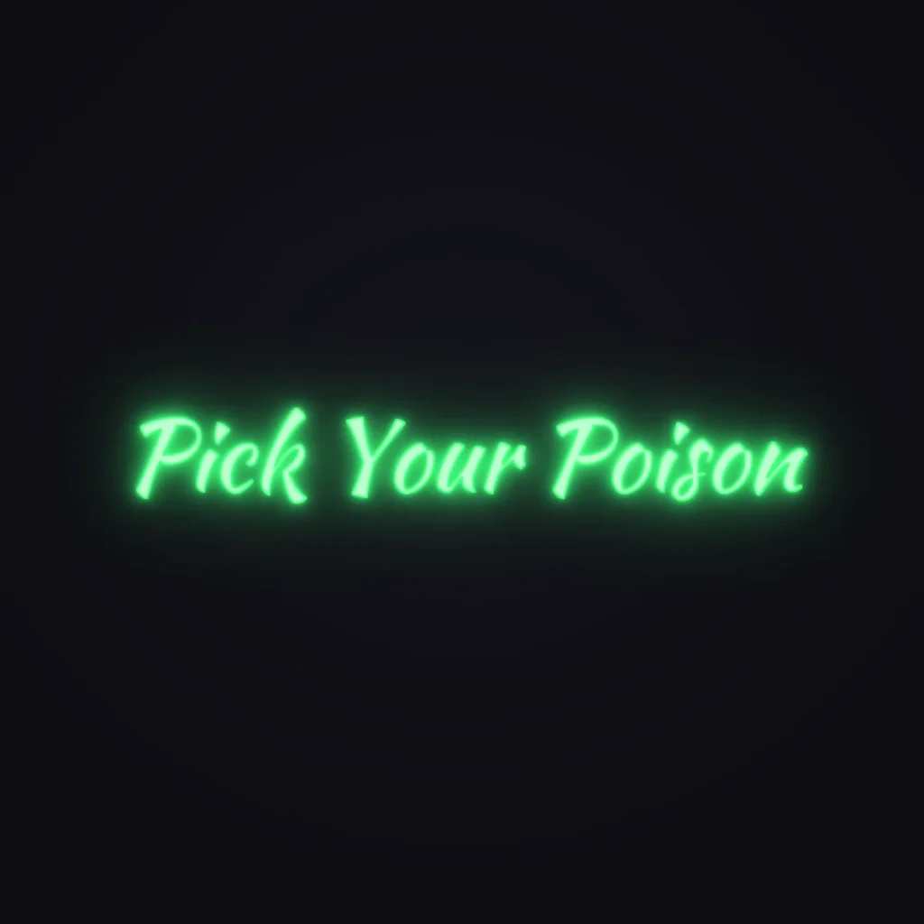Pick Your Poison Neon Sign — Green LED neon (design render)