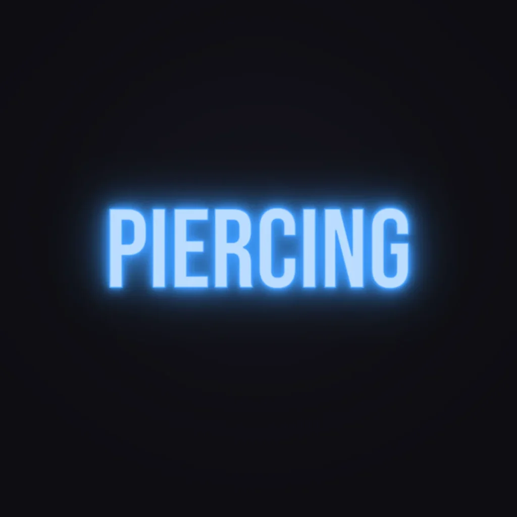 Piercing Neon Sign — Electric Blue LED neon (design render)