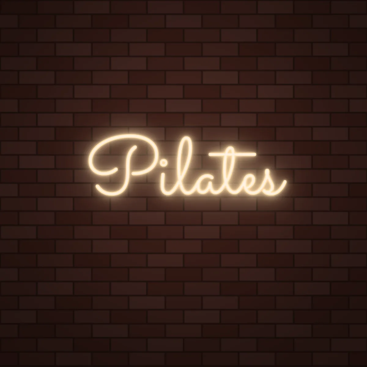 Pilates Neon Sign on a brick wall (design render)