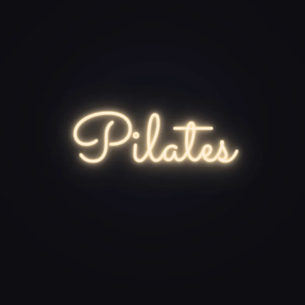 Pilates Neon Sign — Warm White LED neon (design render)