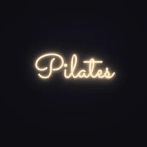 Pilates Neon Sign — Warm White LED neon (design render)