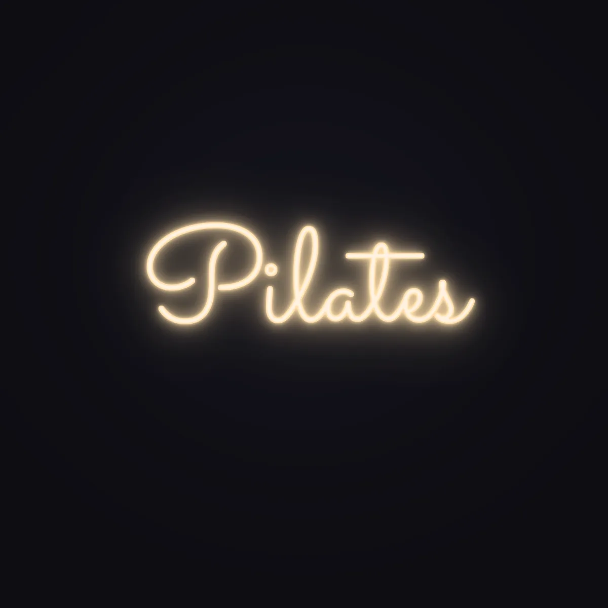Pilates Neon Sign — Warm White LED neon (design render)