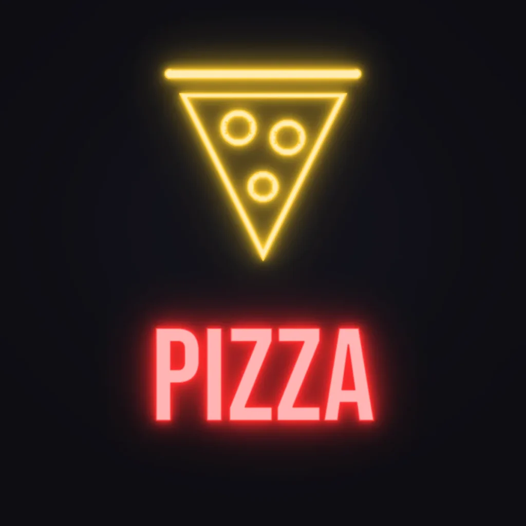 Pizza Slice Neon Sign — Red LED neon (design render)