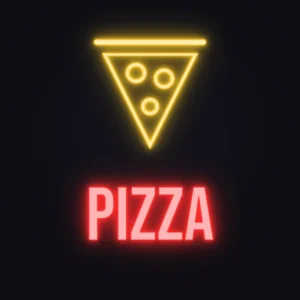 Pizza Slice Neon Sign — Red LED neon (design render)