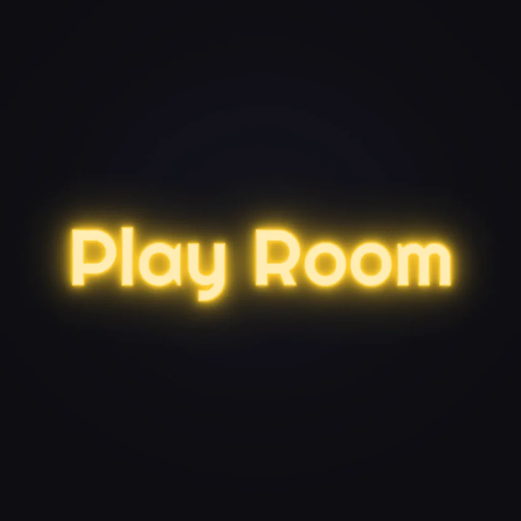 Play Room Neon Sign — Golden Yellow LED neon (design render)