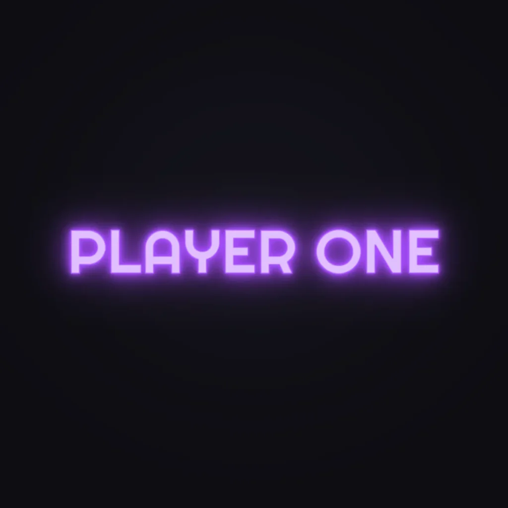 PLAYER ONE Neon Sign — Purple LED neon (design render)