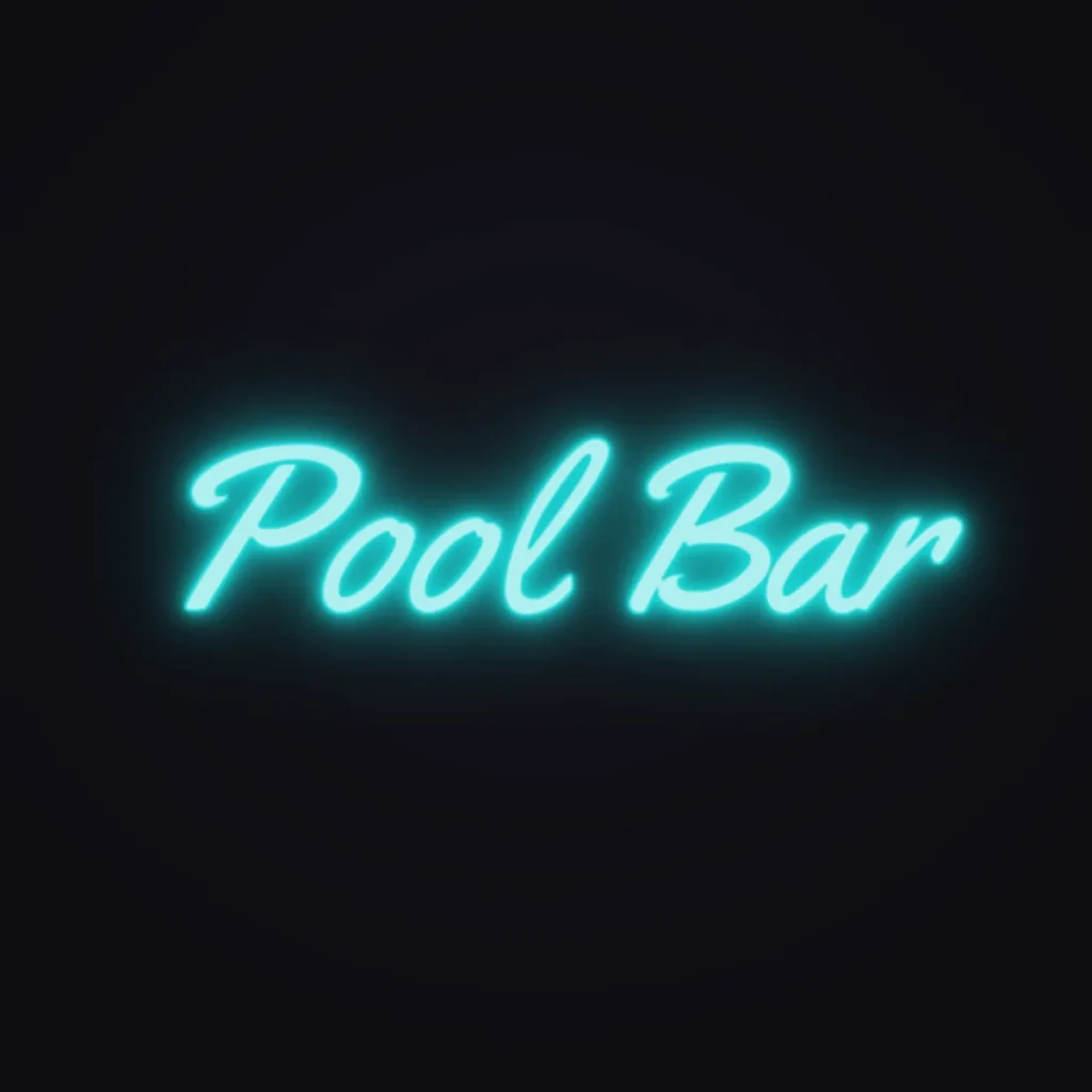 Pool Bar Neon Sign — Turquoise LED neon (design render)