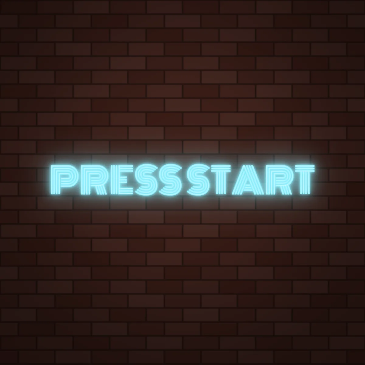 PRESS START Neon Sign on a brick wall (design render)