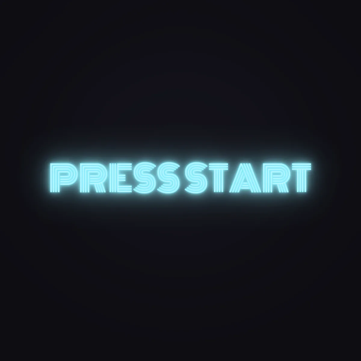 PRESS START Neon Sign — Ice Blue LED neon (design render)
