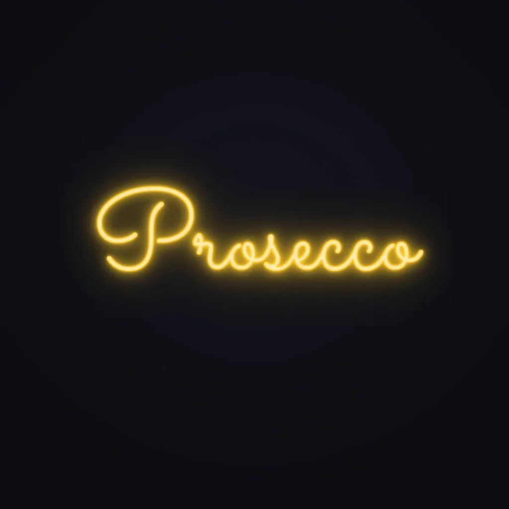 Prosecco Neon Sign — Golden Yellow LED neon (design render)