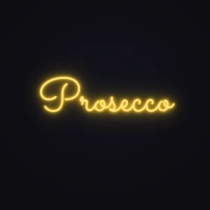 Prosecco Neon Sign — Golden Yellow LED neon (design render)