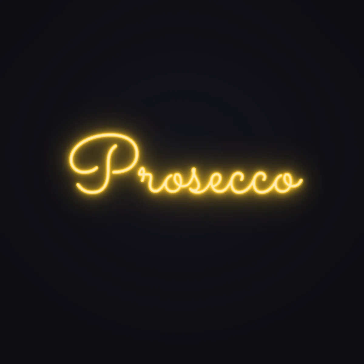 Prosecco Neon Sign — Golden Yellow LED neon (design render)
