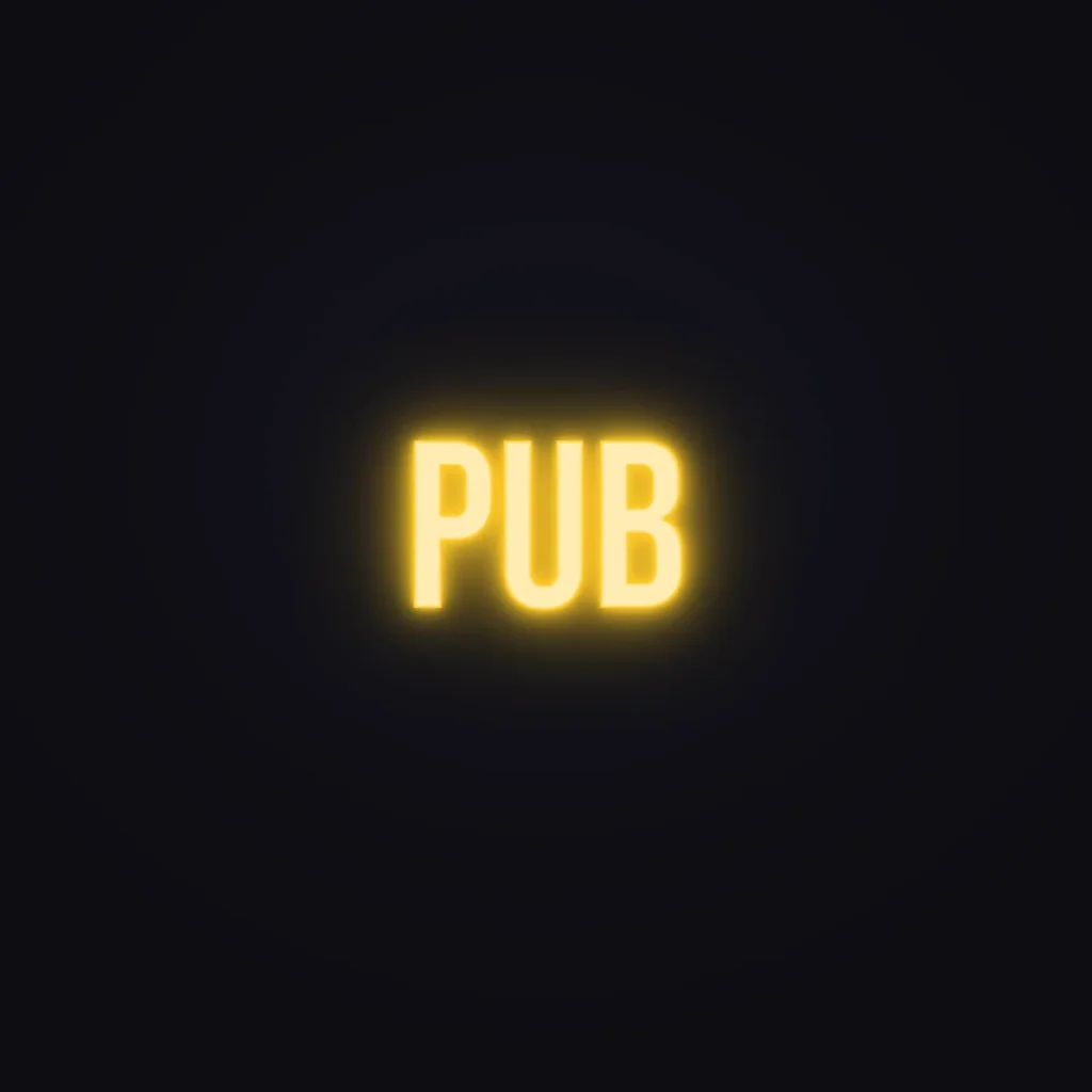 PUB Neon Sign — Golden Yellow LED neon (design render)