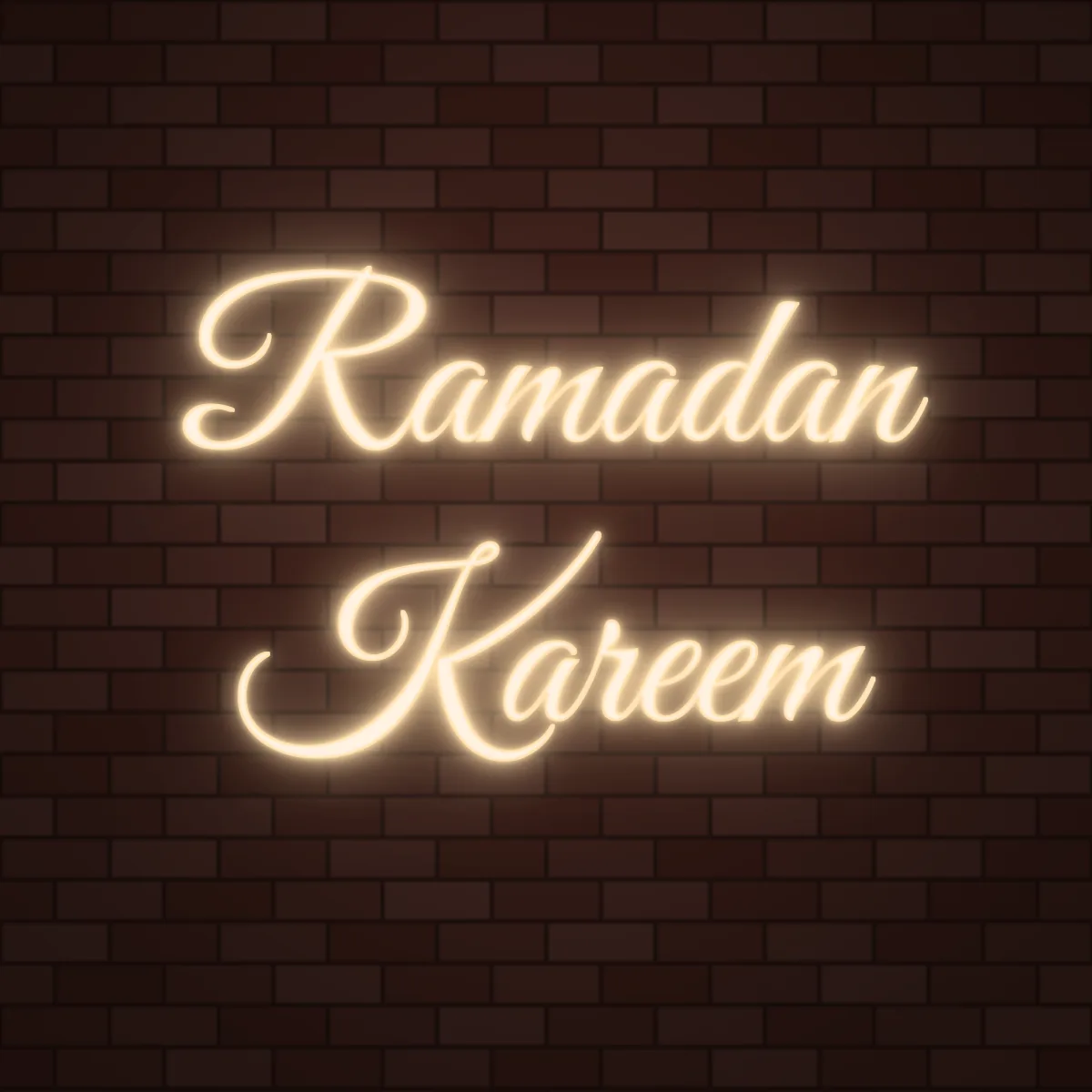 Ramadan Kareem Neon Sign on a brick wall (design render)