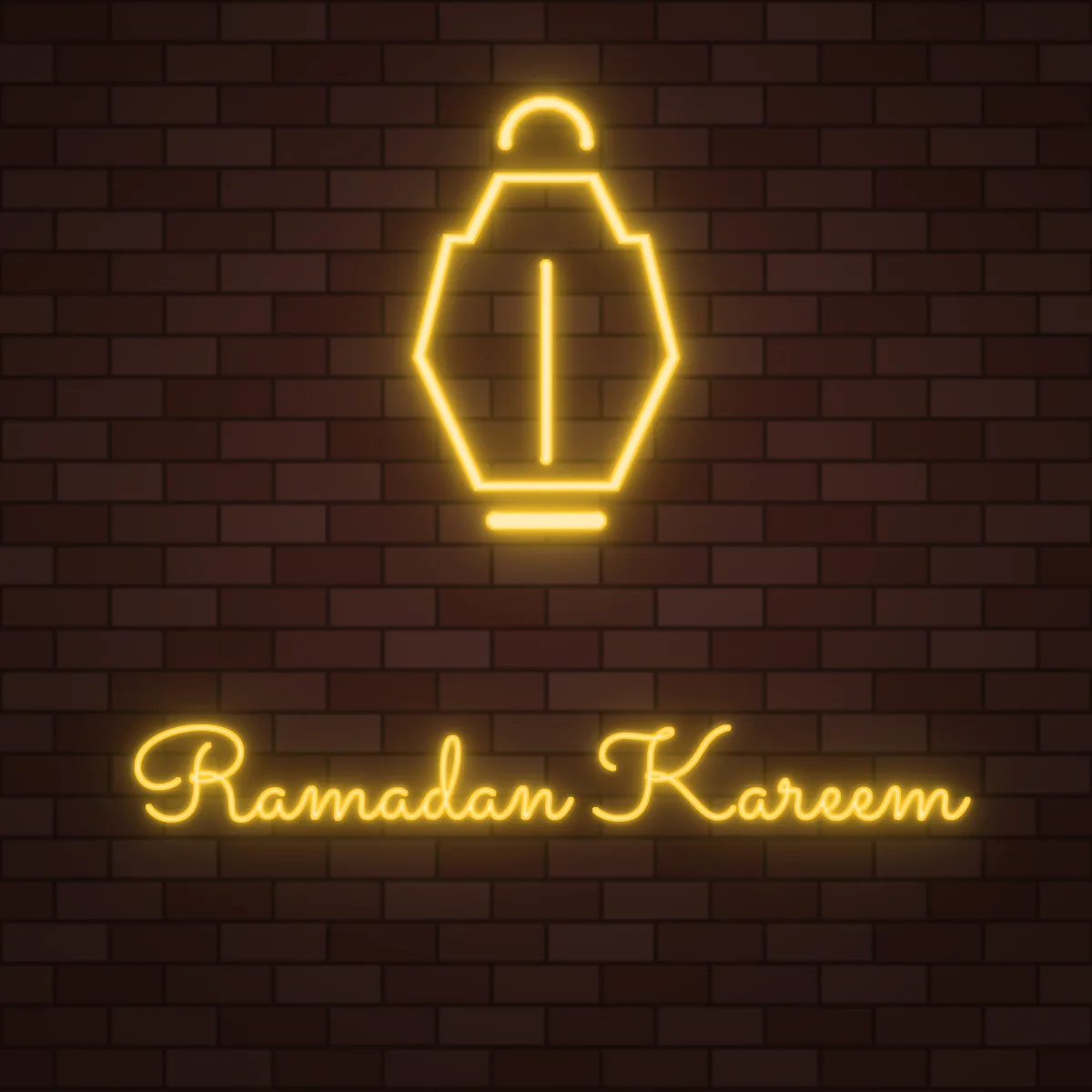 Ramadan Lantern Neon Sign on a brick wall (design render)