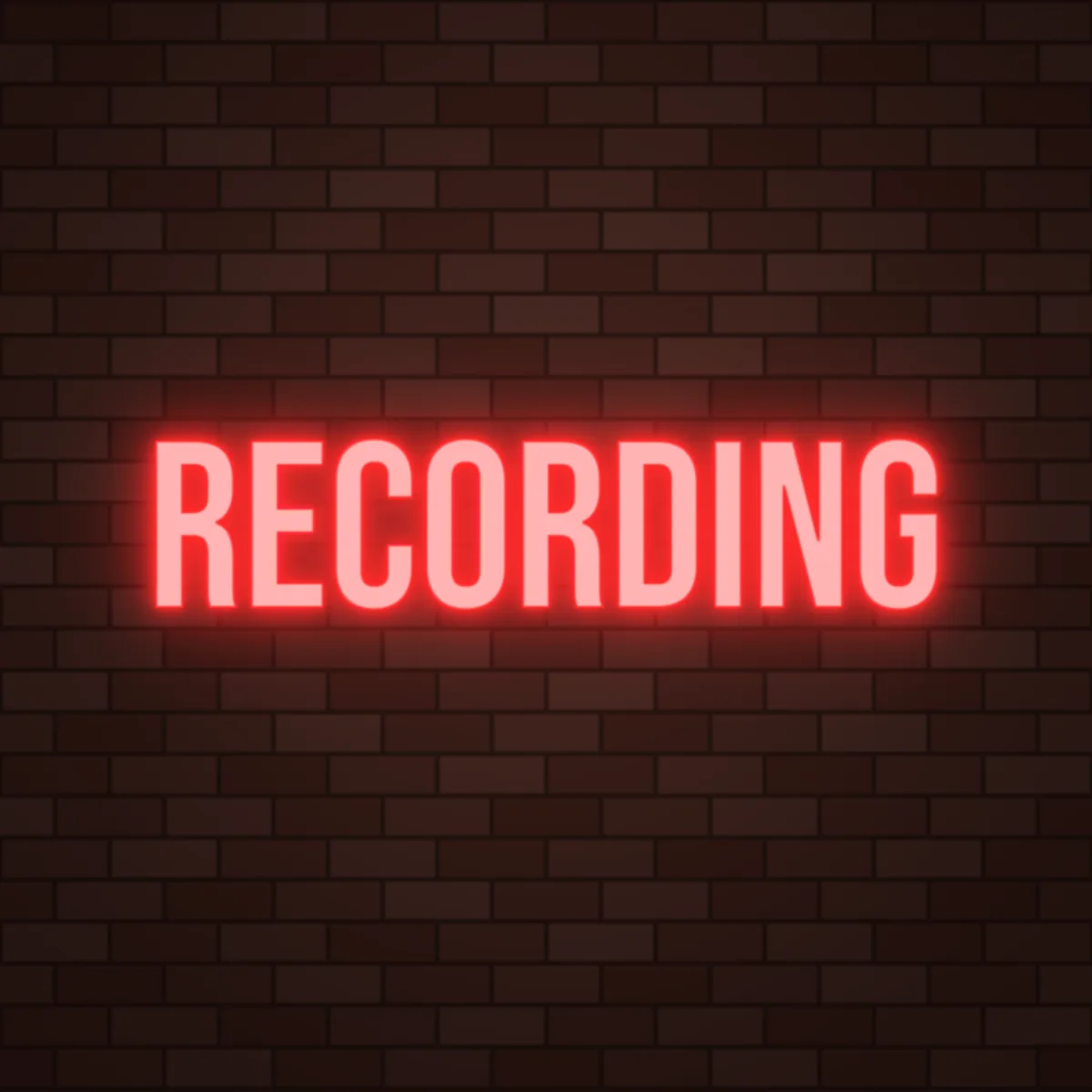 RECORDING Neon Sign on a brick wall (design render)