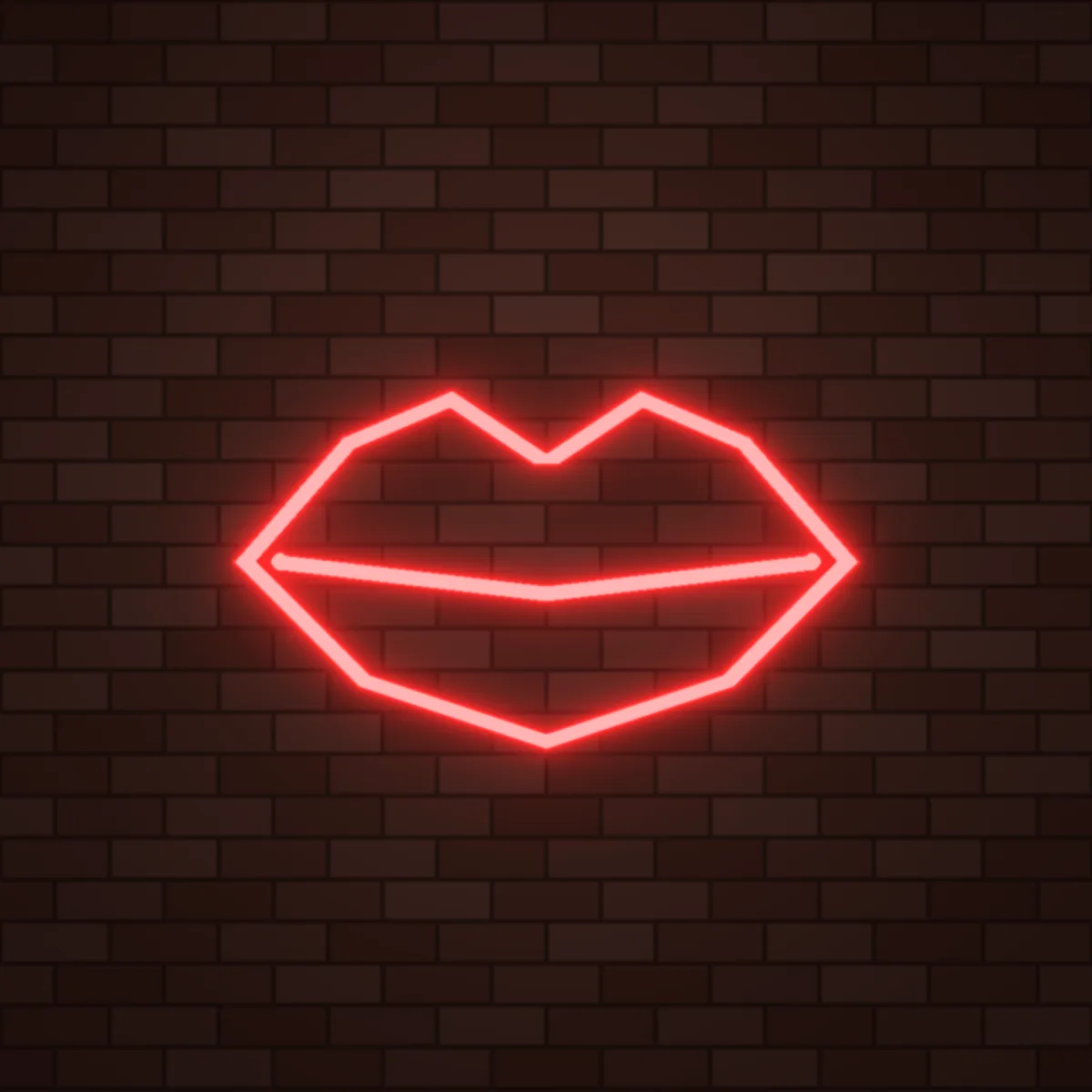 Red Lips Neon Sign on a brick wall (design render)