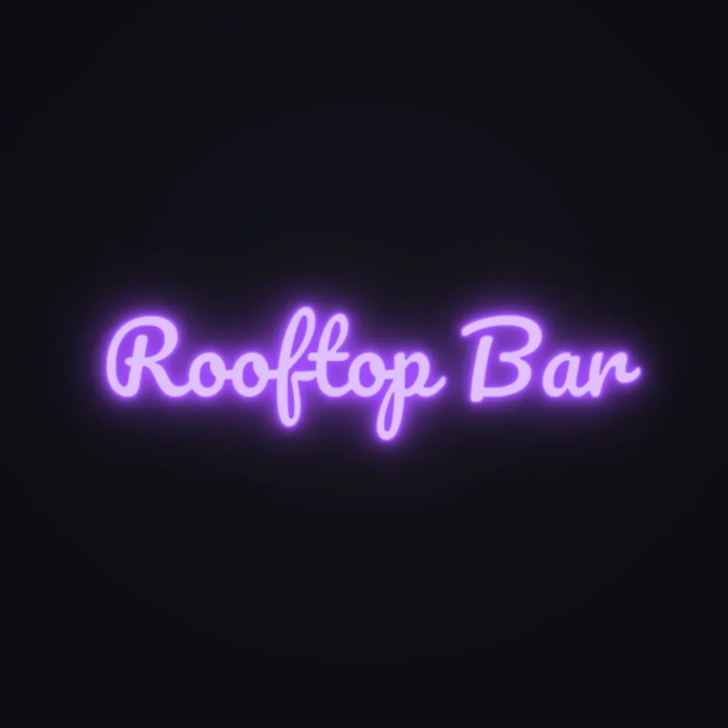 Rooftop Bar Neon Sign — Purple LED neon (design render)