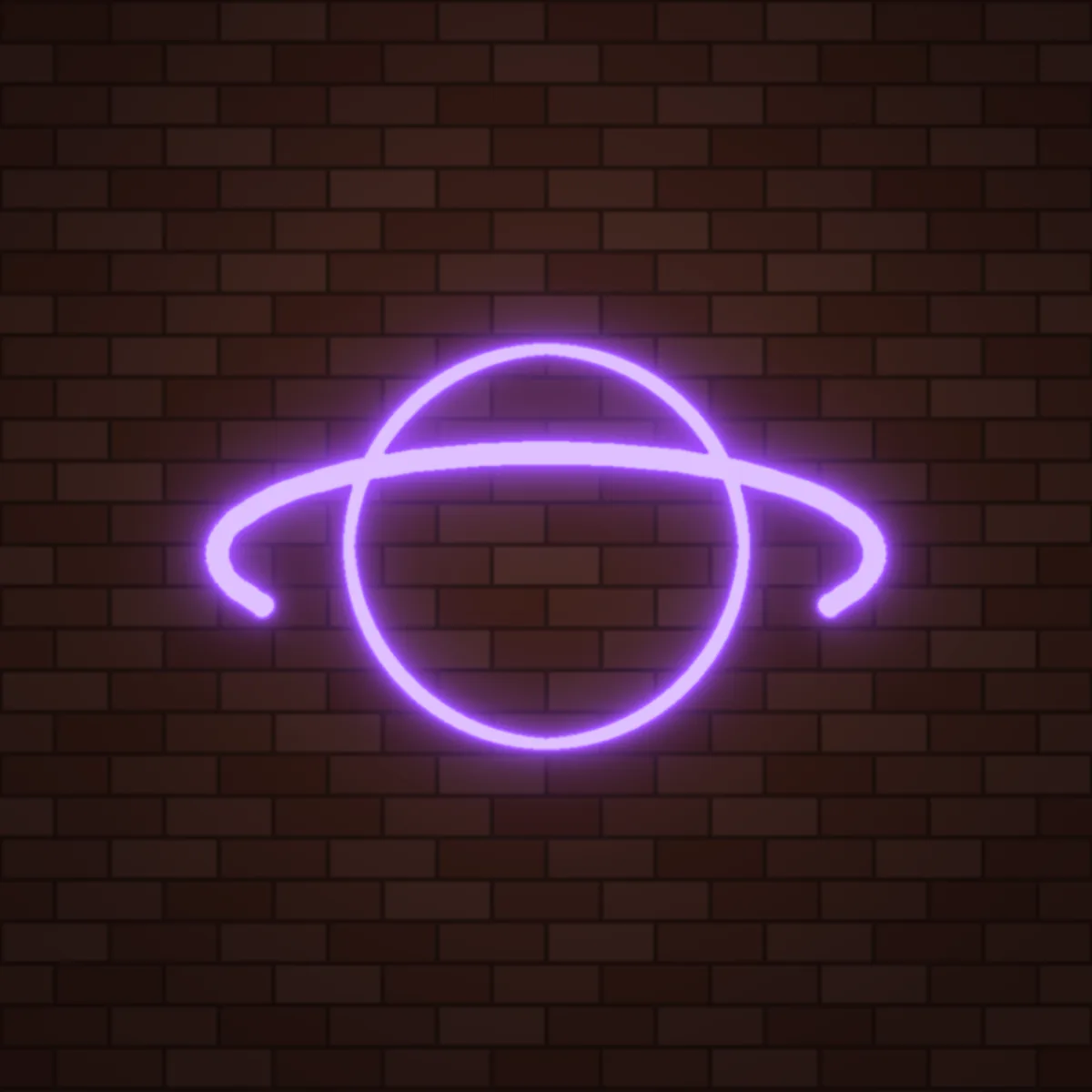 Saturn Planet Neon Sign on a brick wall (design render)