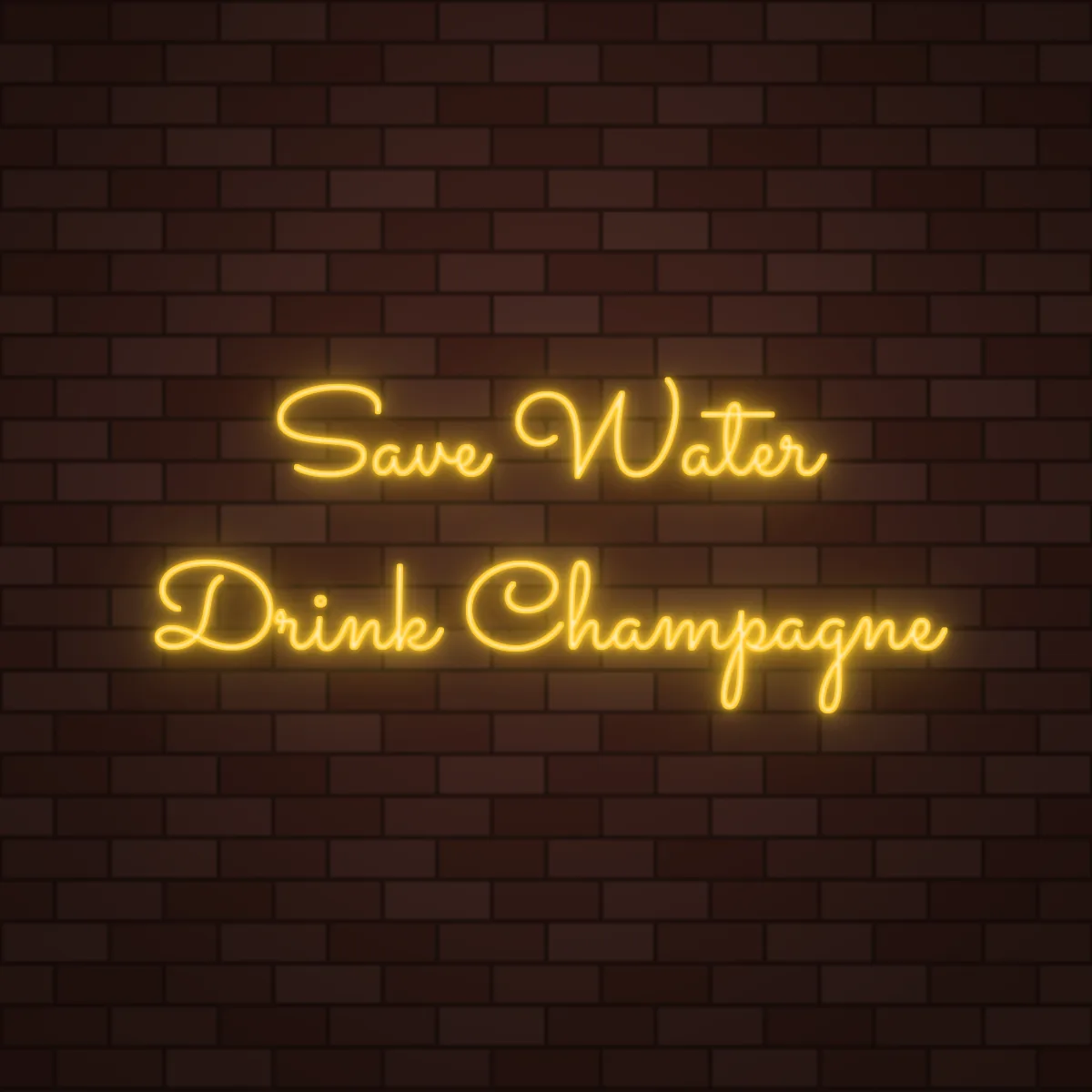 Save Water Drink Champagne Neon Sign on a brick wall (design render)