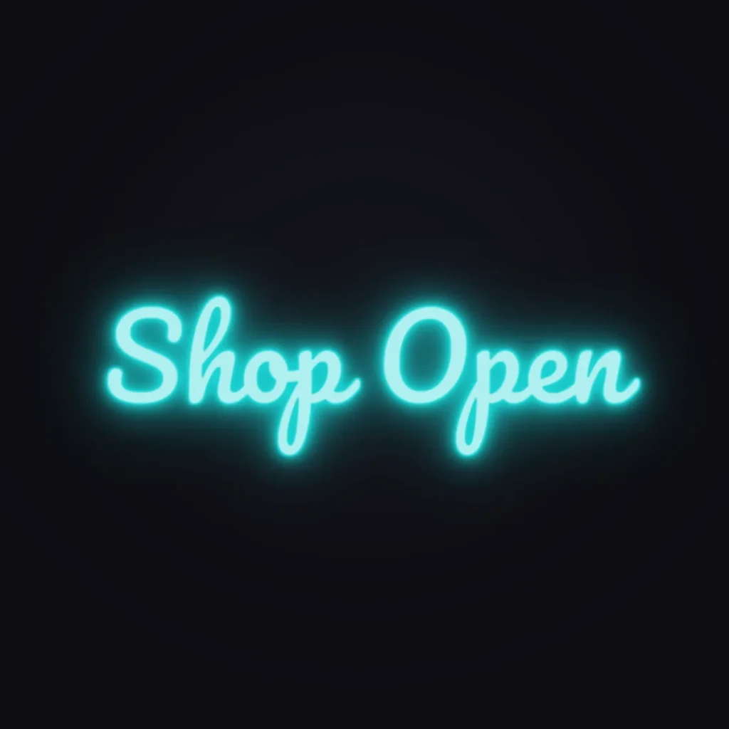 Shop Open Neon Sign — Turquoise LED neon (design render)