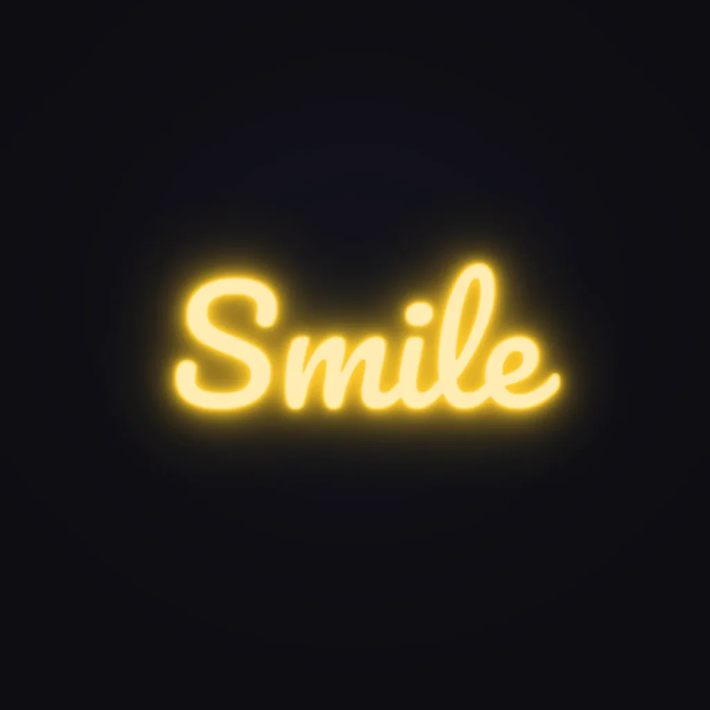 Smile Neon Sign — Golden Yellow LED neon (design render)