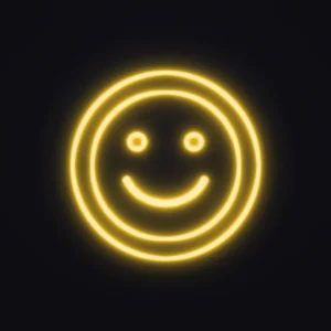 Smiley Face Neon Sign — Golden Yellow LED neon (design render)